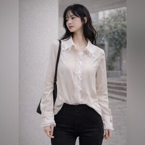 Chloé 100% Silk Sheer Blouse with Frayed Trim
